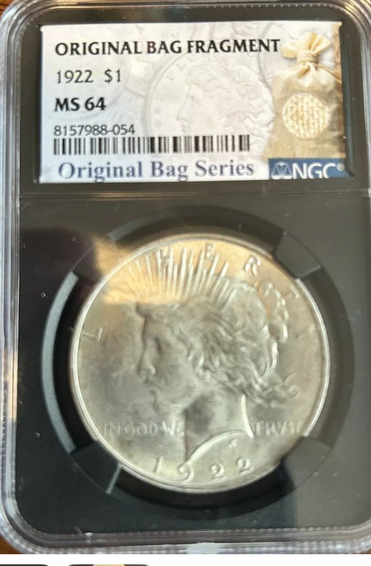 1922 Peace Silver Dollar - NGC MS 64 Original Bag Fragment Series. Beautiful detail.