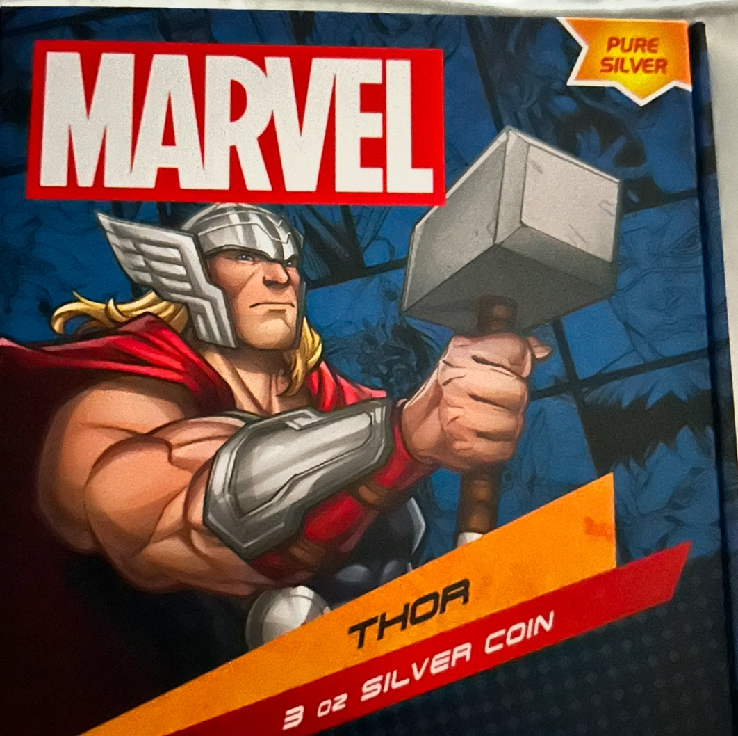 2023 Marvel Thor $10 Colorized 3oz .999 Fine Silver Coin