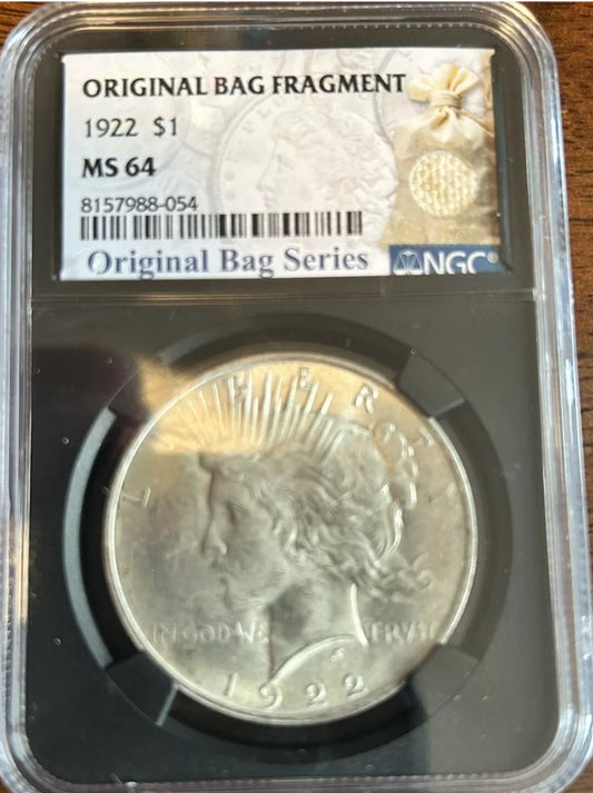 1922 Peace Silver Dollar - NGC MS 64 Original Bag Fragment Series